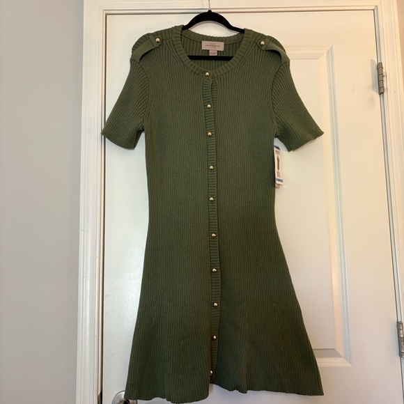 French Connection Women’s Olive Green Button-Front Knit Dress - Picture 2 of 14